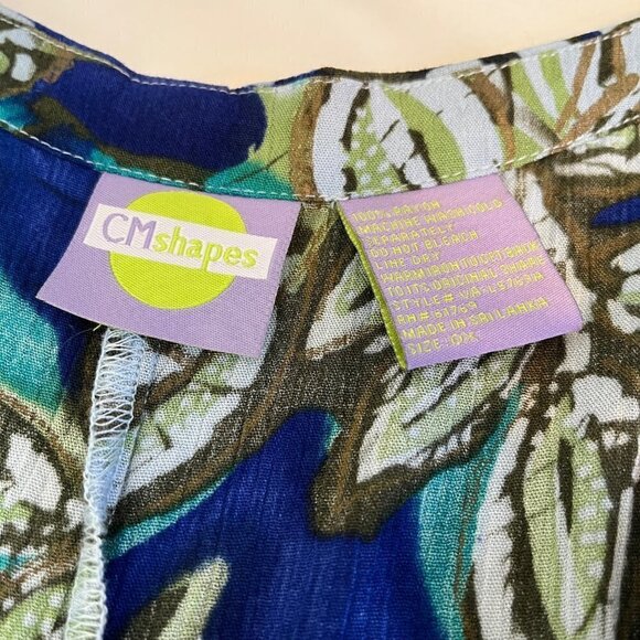 CM Shapes Womans Floral Jumpsuit Size 0X Rayon Hawaiian Sleeveless Blue Green - Picture 7 of 9